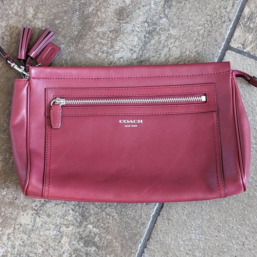 NWOT Burgundy Coach Leather Wristlet Clutch Tassels